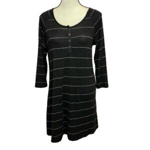 SO Perfectly Soft Black & White Henley Knee Length Sleep Dress  Size M #1359